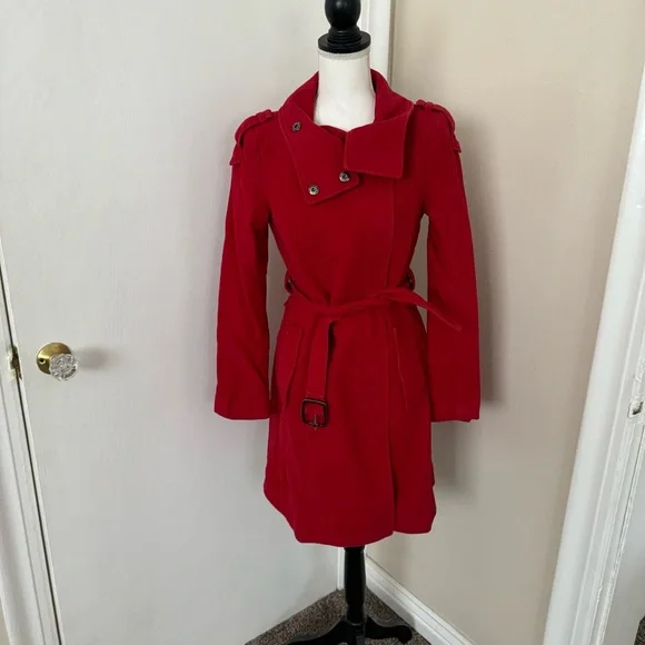 Mango Suit Adorable Women’s Red Trench Coat sz MPurchased in France